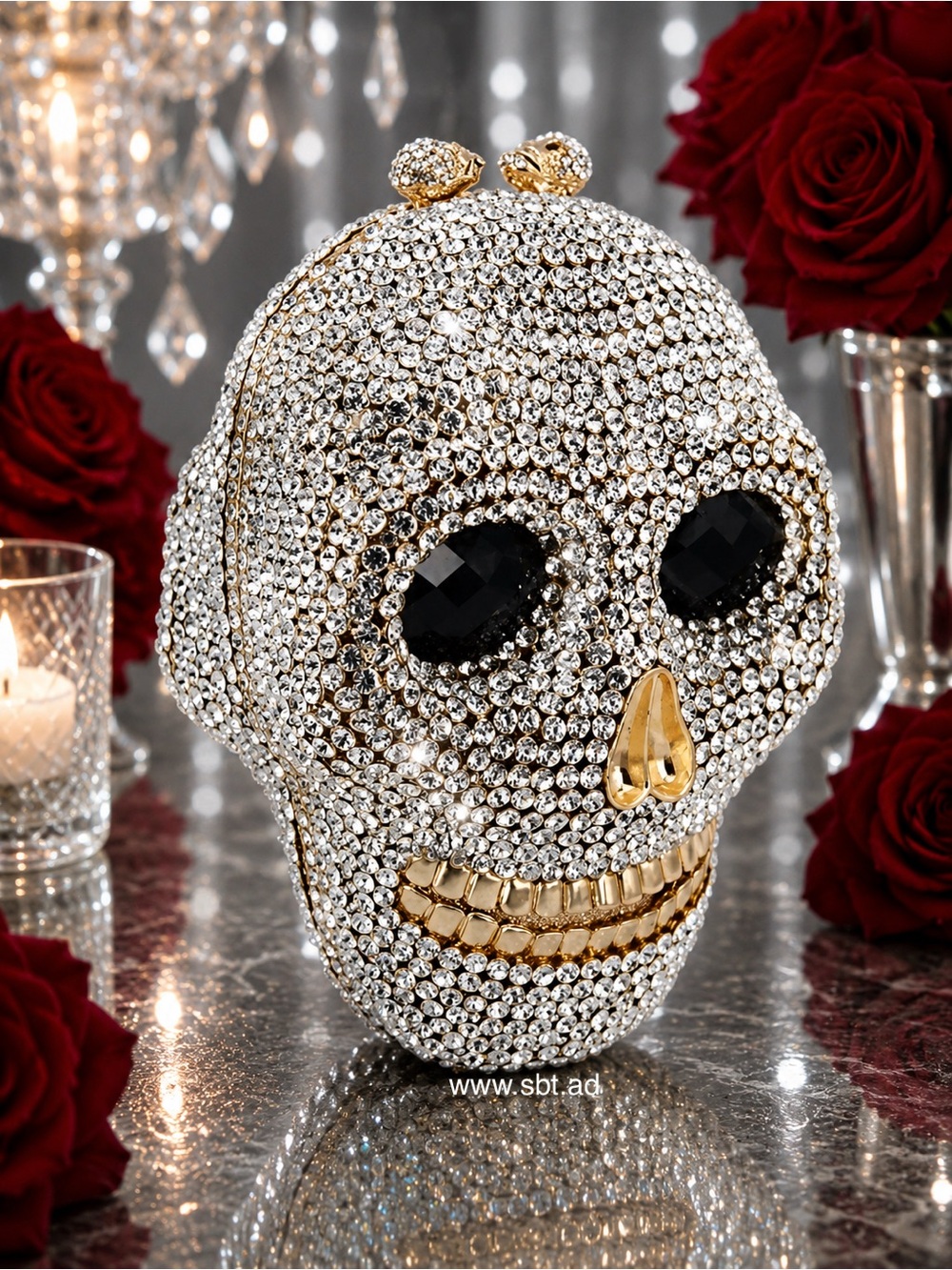 NWT Skull Clutch Purse Sparkling Bling Swarovski Crystal Rhinestone Black +Gift - Picture 12 of 15